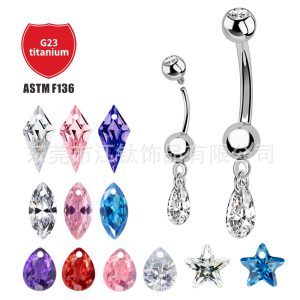 G23 Titanium Navel Ring Dangle Star Kite Stone Belly Button Piercing Jewelry
