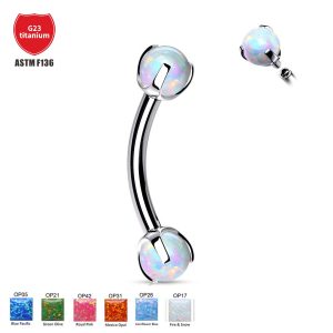 G23 Titanium Opal Eyebrow Curve Barbell - Internally Threaded 1.2mm x 14mm 4mm Ball