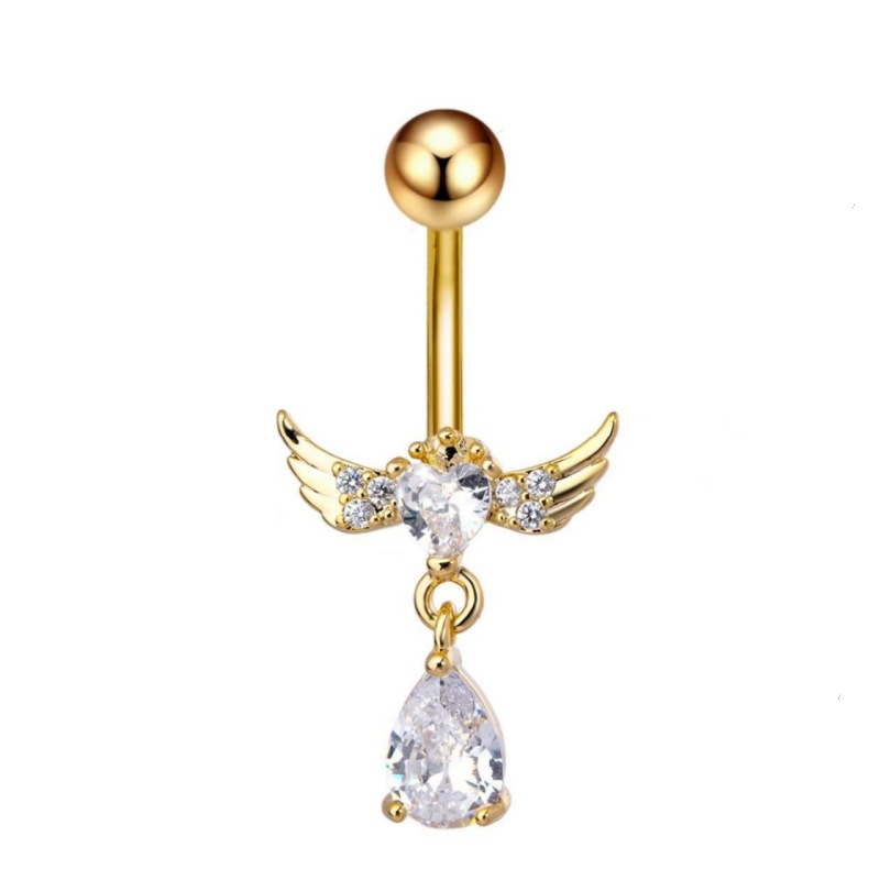 Gold Heart Stainless Steel Navel Ring Dangle Belly Button Piercing Jewelry - Image 3