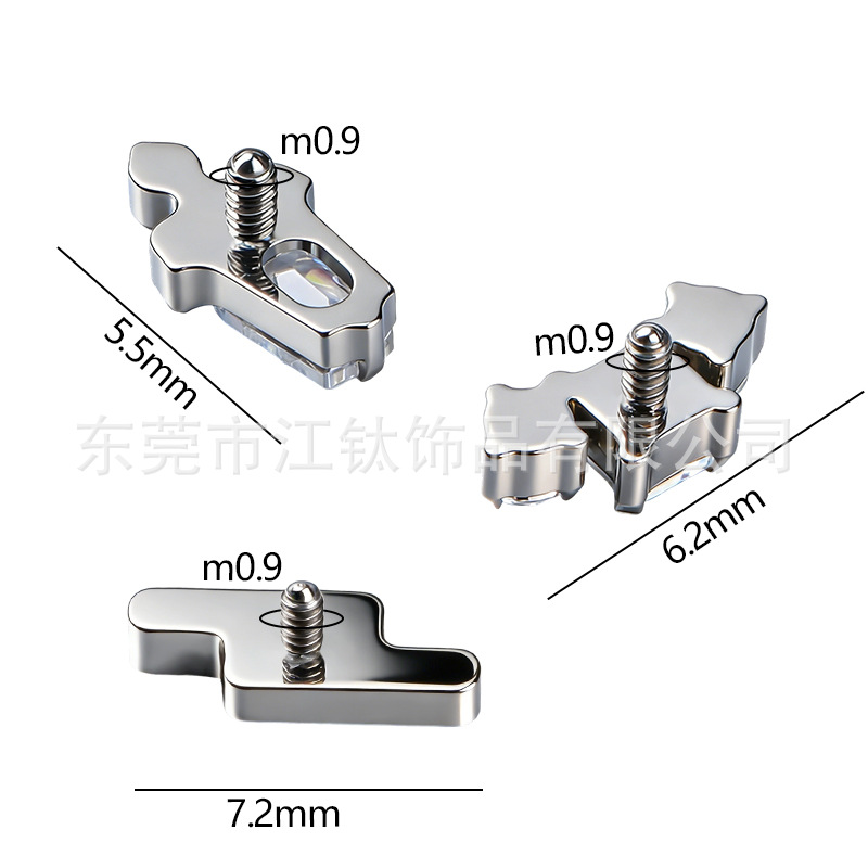 Jiangtai F136 Titanium Alloy Internally Threaded Zircon Ear Cartilage Stud - Geometric Gold & H13 Color 1.2mm x 10mm - Image 2