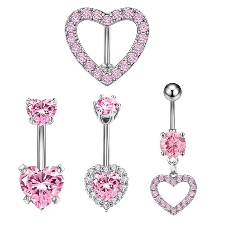 Peach Heart Zircon Belly Button Ring - 316L Surgical Steel Love Belly Ring for Women Men Hip Hop Style - Image 5