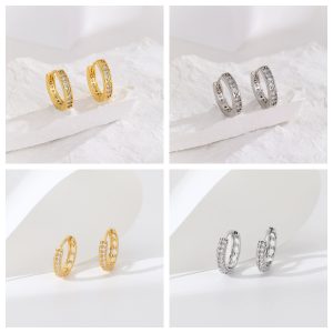 Round Three-Row Zircon Earrings for Women, Simple Fashion Trendy Ear Hoops, Wholesale