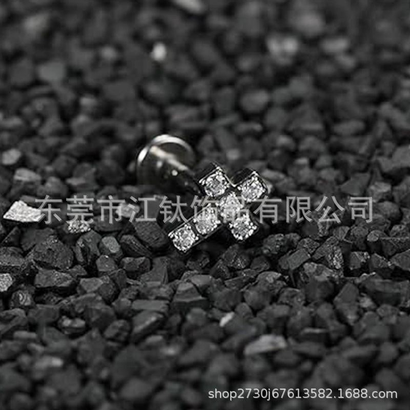G23 ASTM F136 Titanium Cross Stud Earring with Zircon Inlay Cartilage Piercing Body Jewelry - Image 4