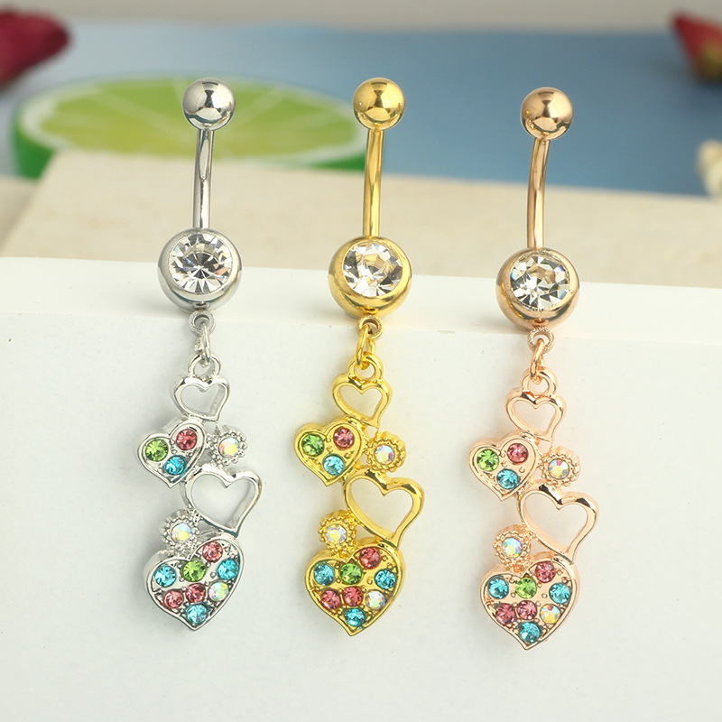 New Color Love Heart Navel Ring Stainless Steel Dangle Belly Button Piercing Jewelry Wholesale - Image 2