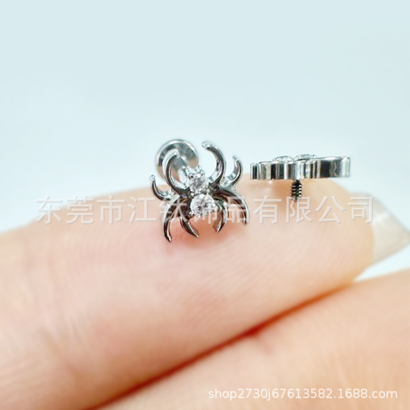 G23 Titanium Spider Ear Stud with Zircon Ear Cartilage Piercing Jewelry Gold White - Image 3