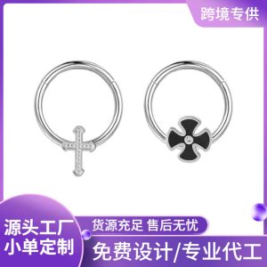 Spring 2023 Stainless Steel Diamond Nose Ring Dark Cross Gothic Zircon Nose Stud for Women