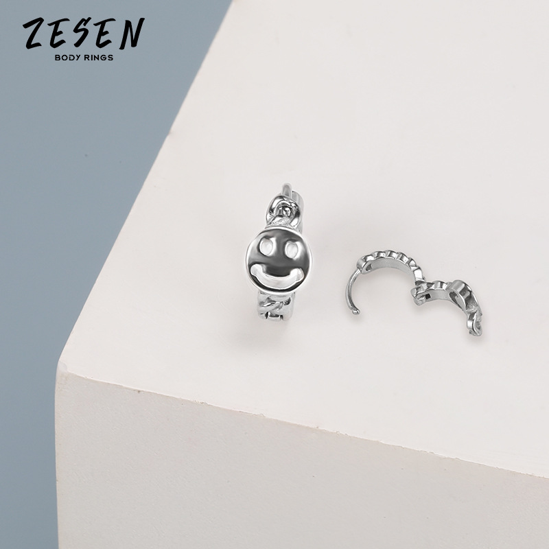 2021 Korean Style Smiley Face Hollow Out Stainless Steel Earrings for Men and Women Geometric Silver Earrings - Image 4