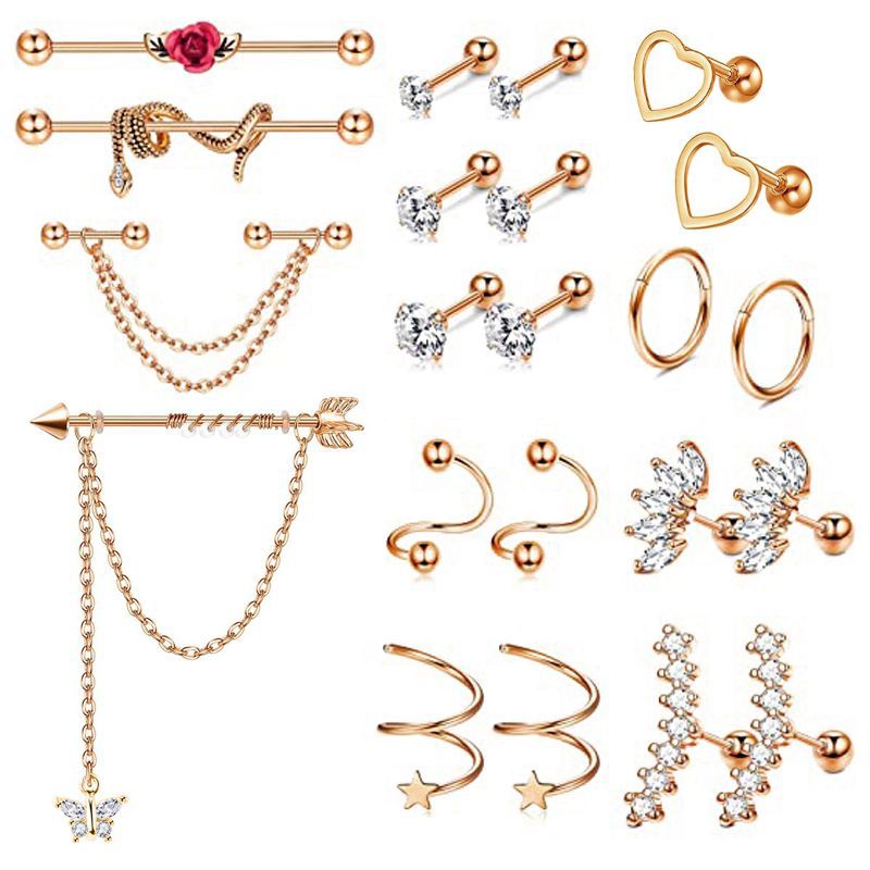 Amazon Zircon Industrial Earring Stainless Steel Piercing Ear Bone Nail Set Cartilage Earring - Image 3
