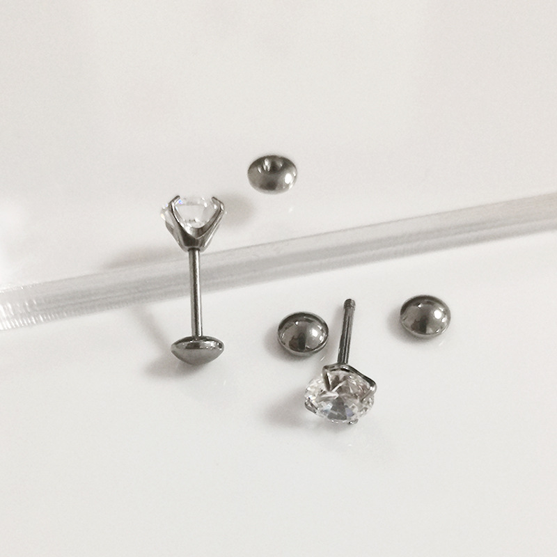 F136 Titanium Ear Claw Set Zircon Inlaid Straight Rod Arc External Thread G23 Titanium Alloy Body Piercing Ear Bone Nail - Image 2