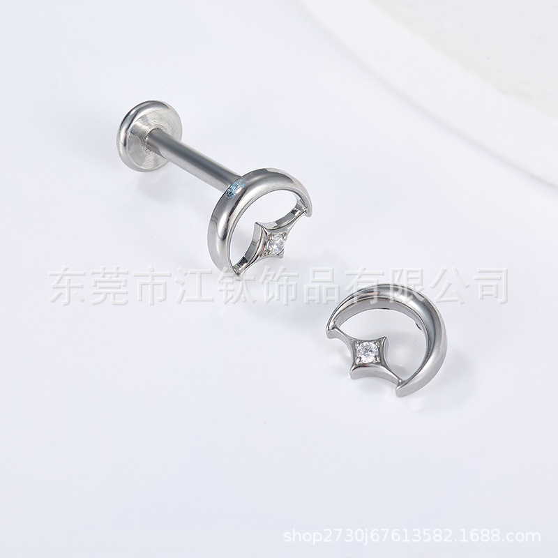 F13 June Bright Earrings with Zircon Four-Corner Star G23 Titanium Alloy Cartilage Ear Bone Nail - Image 4