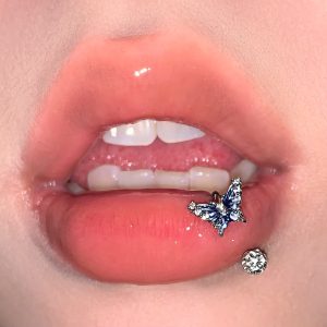 Blue Gradient Butterfly Lip Ring 316L Surgical Steel Horseshoe Flash Mud Ball Ear Bone Ring Lip Nail Piercing Jewelry Wholesale