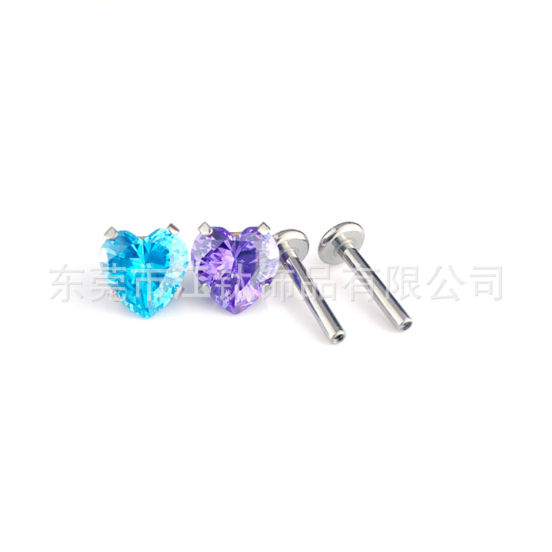 Titanium Ear Cartilage Stud Heart Love Bowl Bottom CZ Zircon Piercing Jewelry - Image 5