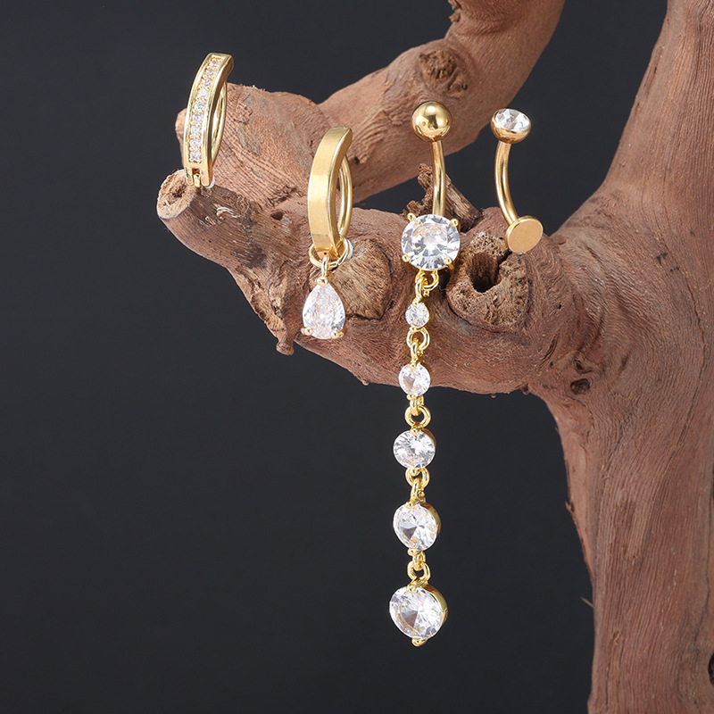 Silver Colored Navel Ring 316L Surgical Steel Curved Belly Button Ring with Zircon Piercing Jewelry - Image 3