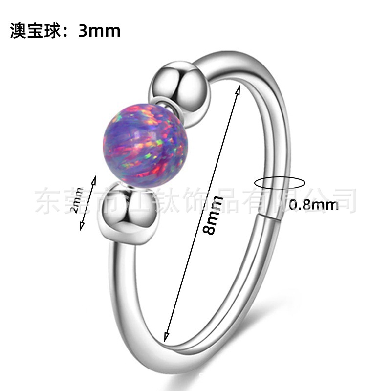 JT649 G23 Titanium Opal Round Bead Nose Ring Hoop for Septum Piercing - Image 2
