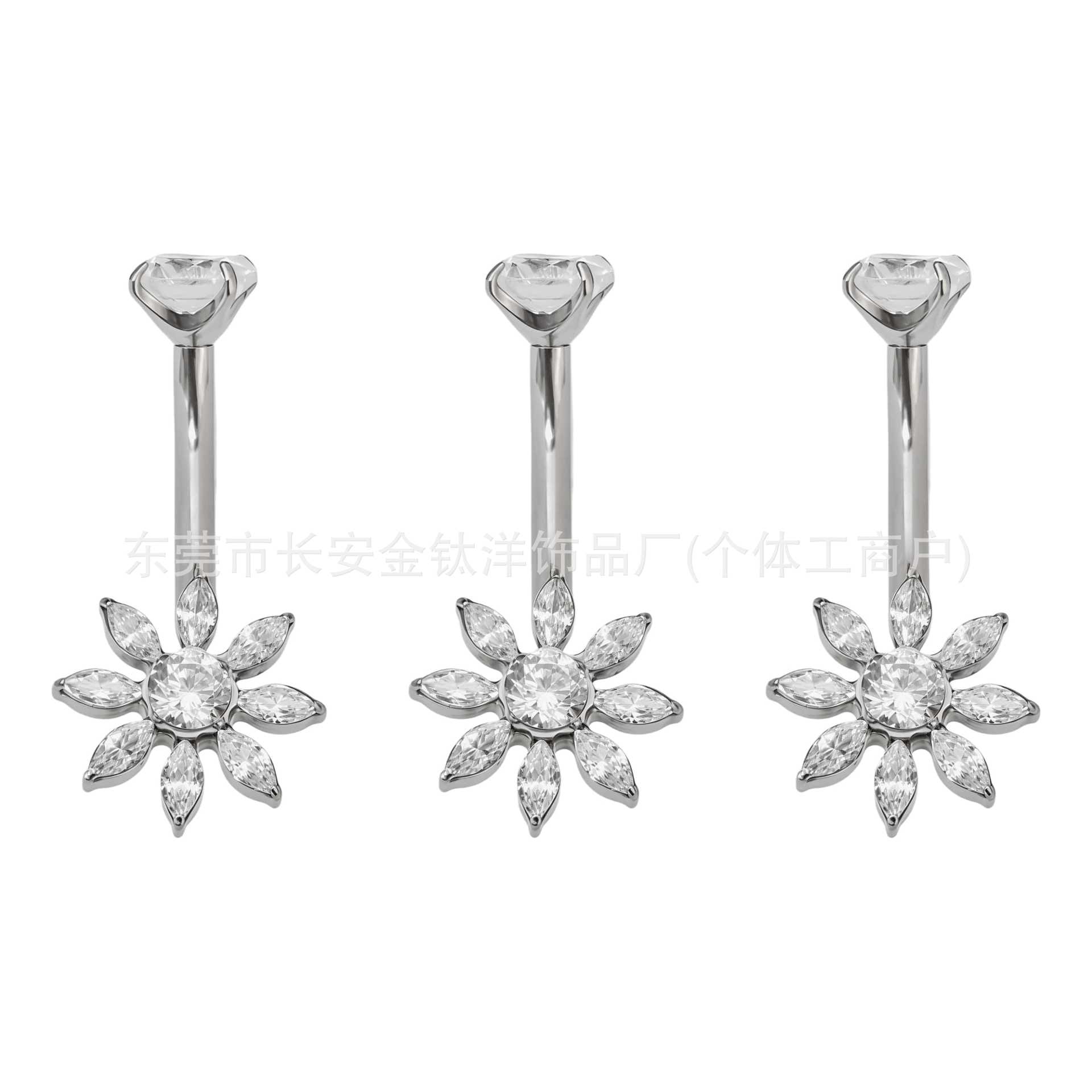 G23 Titanium Internal Thread Eight-Petal Flower Zircon Navel Ring Belly Button Ring Body Jewelry - Image 5