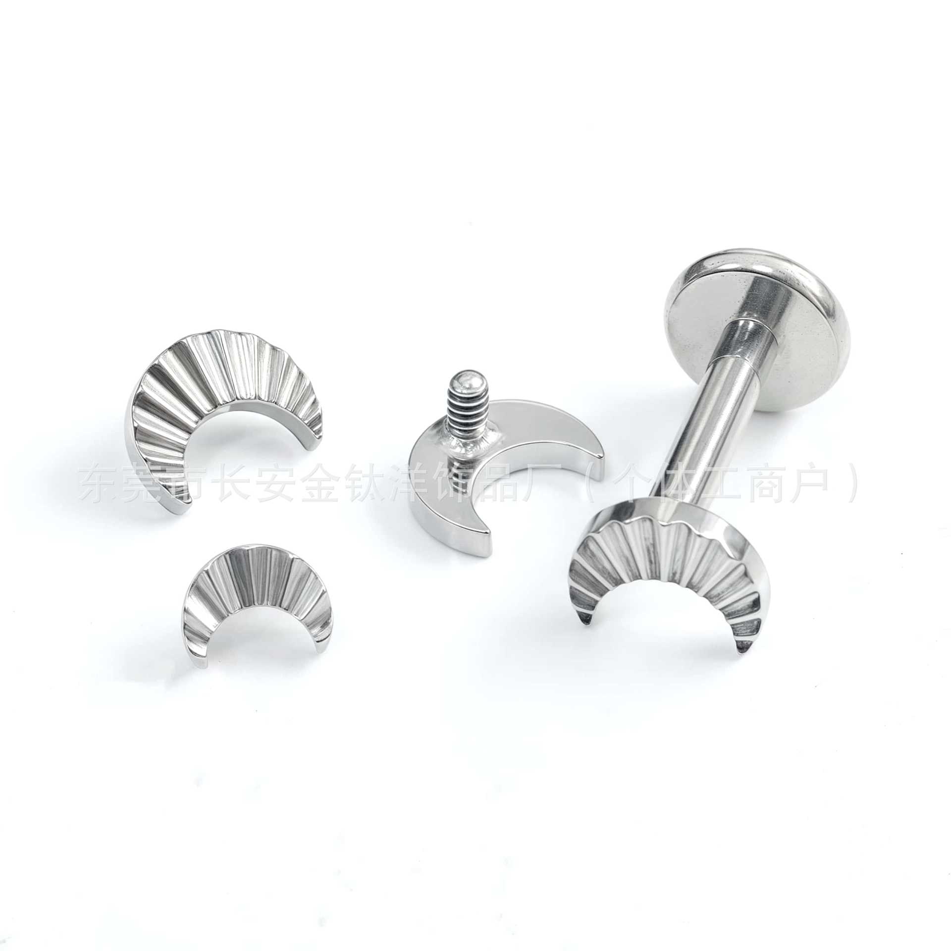 Titanium Radiating Moon Crescent Lip Nose Ear Piercing Jewelry - 1.2mm x 14mm Labret Stud, G23 Titanium Alloy - Image 2