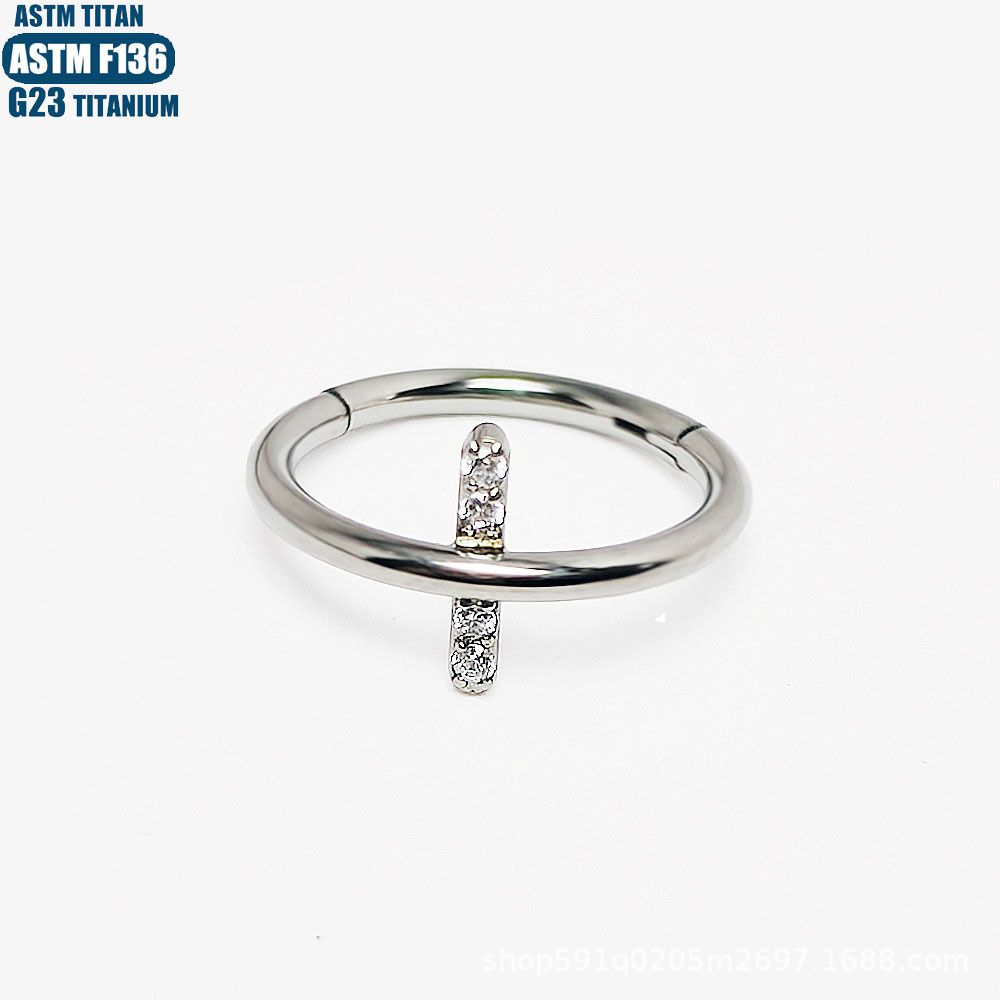 F136 Titanium Alloy Cross Nose Ring Hoop Seamless Closed Ring Piercing Jewelry with CZ - Image 3