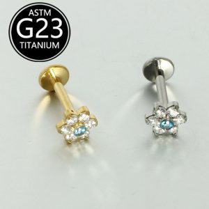 G23 Titanium Alloy Piercing Jewelry Zircon Inlaid Flower Lip Ring Chin Nail Cochlear Nail Ear Bone Nail