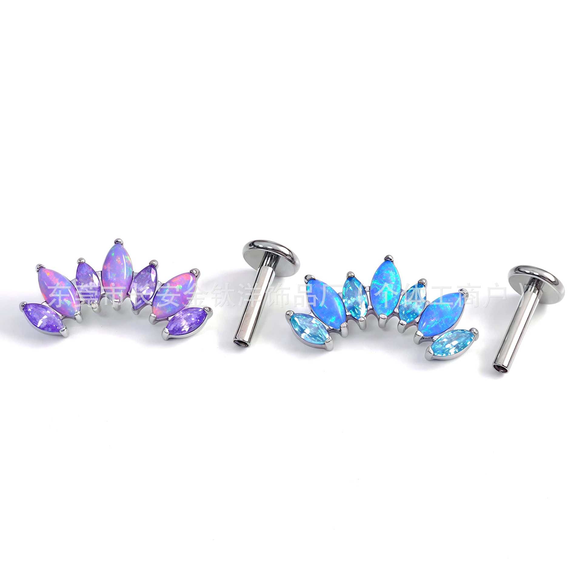 F136 Titanium Seven-Leaf Marquise Earrings Inlaid with 5A Zircon Opal Lip Nails Ear Bone Nails G23 Titanium Alloy Piercing Jewelry - Image 4
