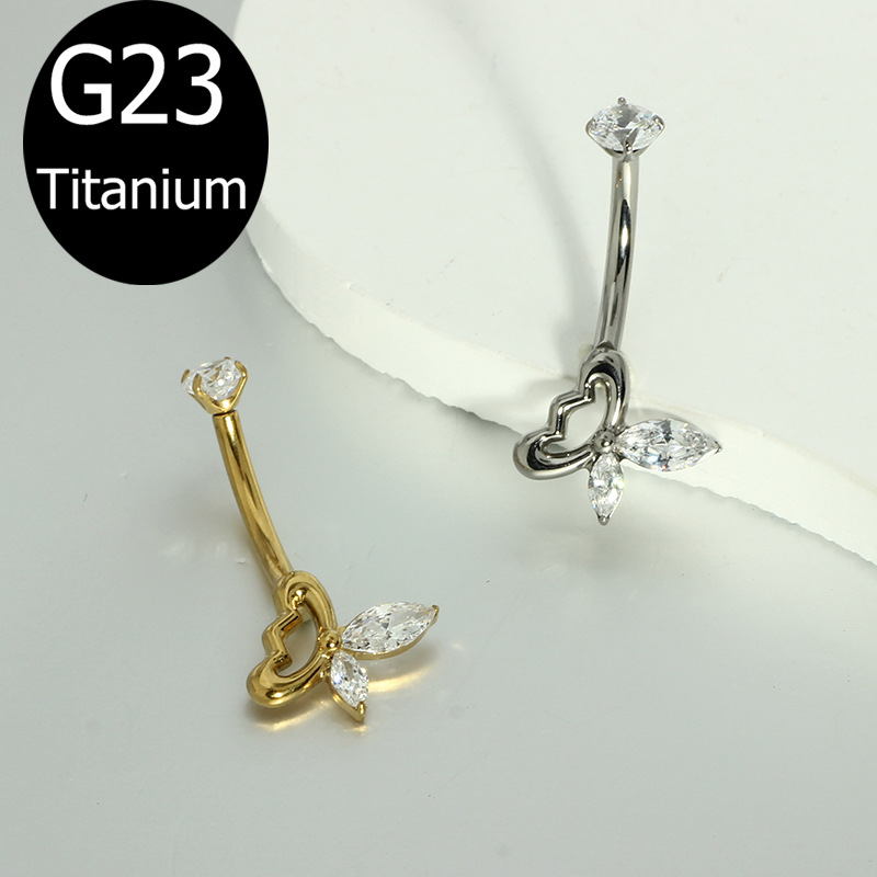 G23 Titanium Silver Butterfly CZ Navel Ring - Round Zircon Belly Button Piercing Jewelry Wholesale - Image 2