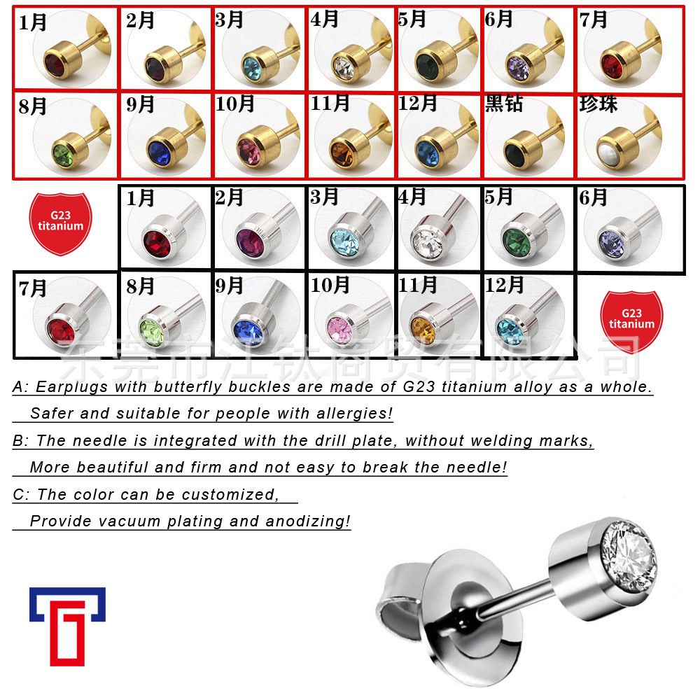 G23 Titanium Alloy with Diamond December Set Fine Needle Integrated Earrings Titanium Butterfly Buckle Earplugs Piercing Jewelry - Image 2