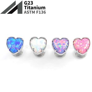 F136 Titanium Internally Threaded Opal Heart-Shaped Lip Stud, Ear Stud, Ear Bone Stud Body Piercing Jewelry