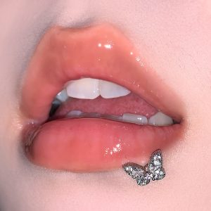 Blue Butterfly CZ 16G/18G Labret Stud 316L Surgical Steel Lip Piercing Jewelry for Women Men