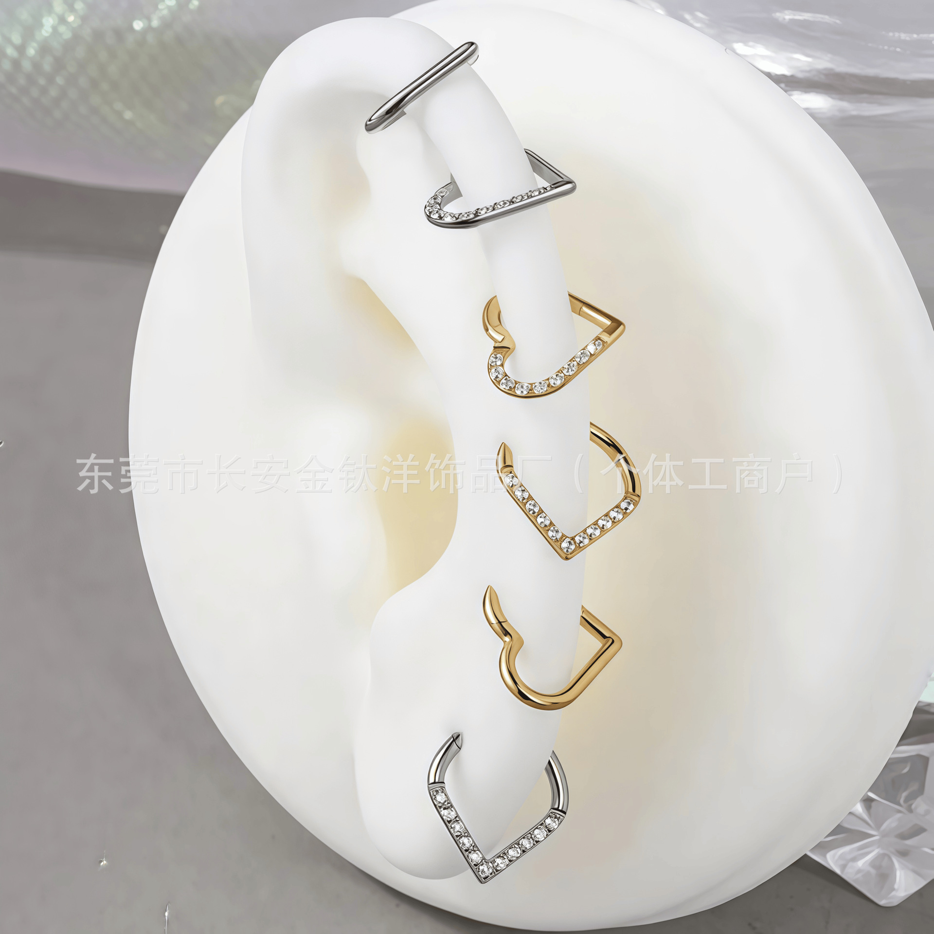 G23 Titanium Heart-Shaped Zircon Inlaid Closed Ring Earrings Nose Ring Body Piercing Jewelry - Image 4