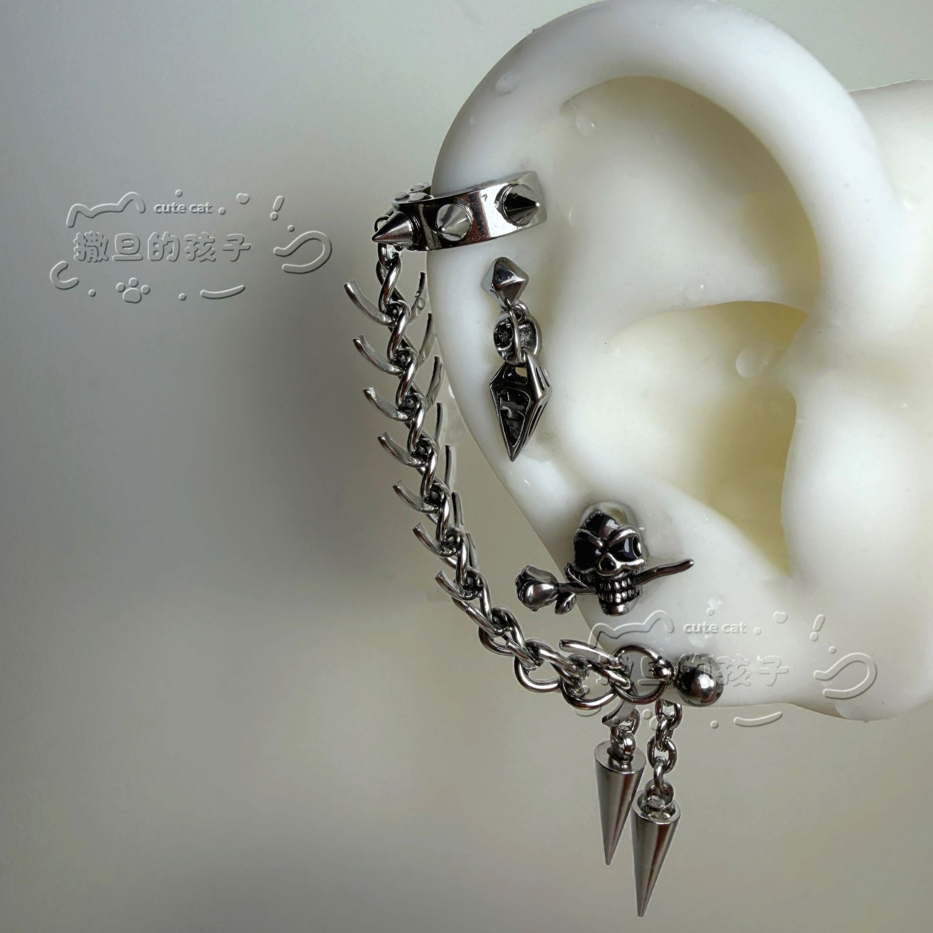 Devil Stud Ear Bone Studs, 316L Surgical Steel That Won't Fade, Double Ear Piercing Hoop and Stud Set, Punk Ear Accessories - Image 3