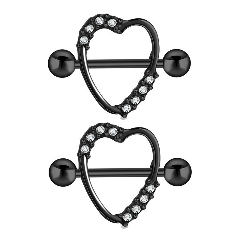 Black Stainless Steel Peach Heart Nipple Chain Ring Body Piercing Jewelry - Image 3