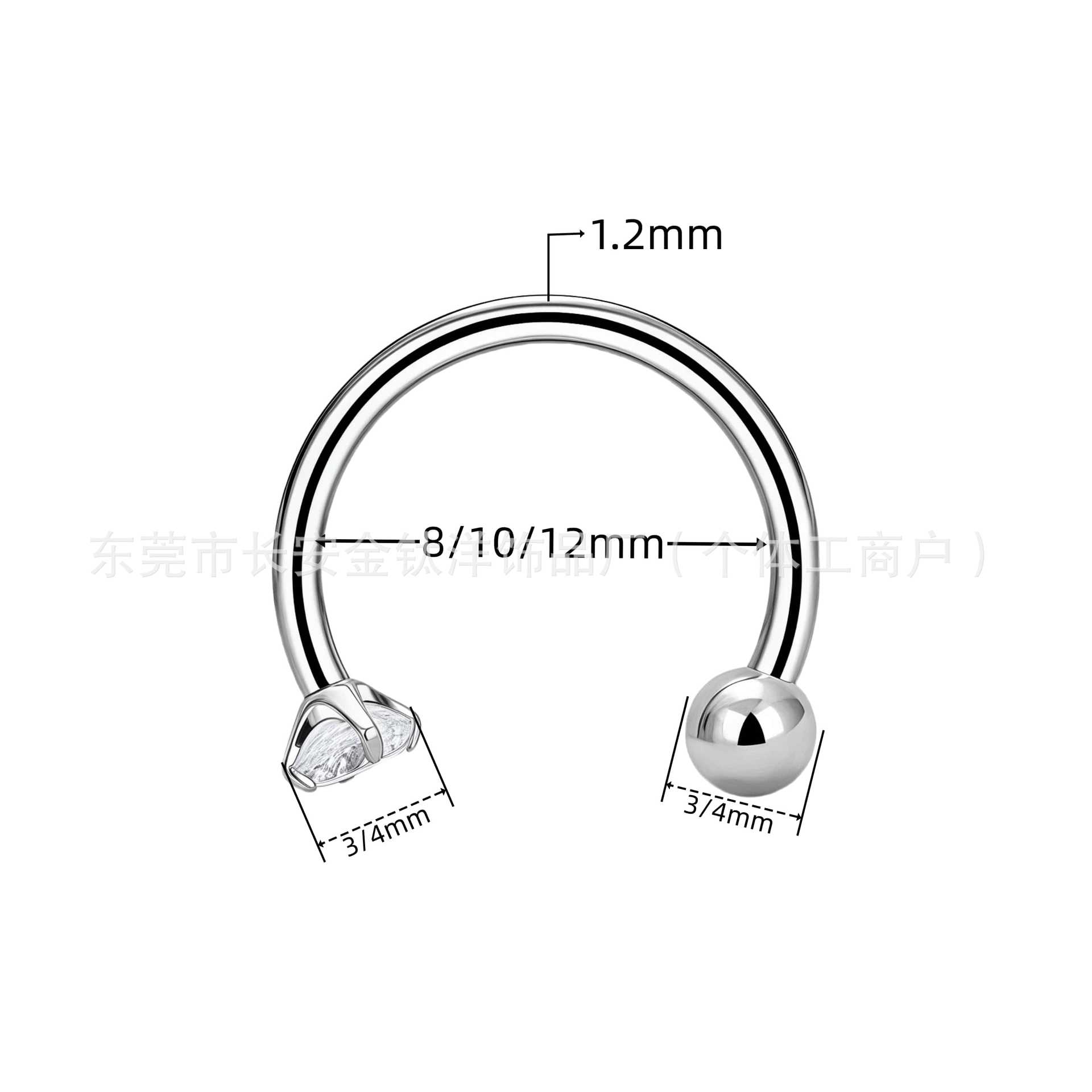 F136 Titanium Inner Thread Horseshoe Nose Ring with CZ Gem for Nose Lip Ear Body Piercing - Image 3