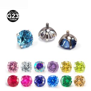 F136 Titanium Round Bottom Inlaid Zircon Ear Bone Nail Lip Nail Nose Nail Ear Stud Titanium Alloy Piercing Jewelry