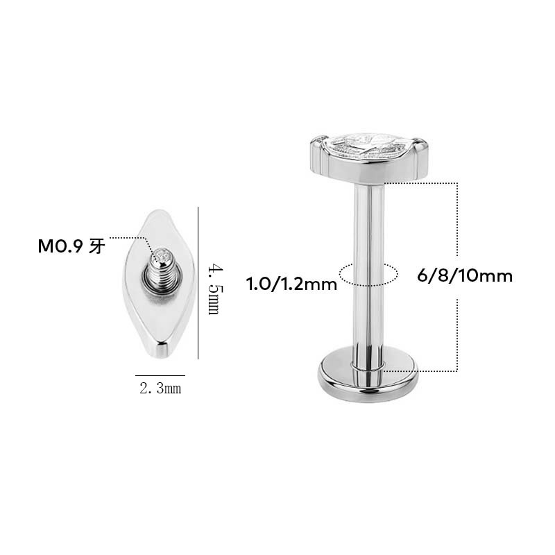 F136 Titanium Alloy Marquise Lip Stud with Zircon, Internally Threaded, 1.2x8mm, Exquisite Versatile Lip Piercing Jewelry - Image 4