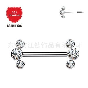 F136 Titanium Cylindrical Ear Bridge Barbell Double-Headed Earrings with Zirconium Pin