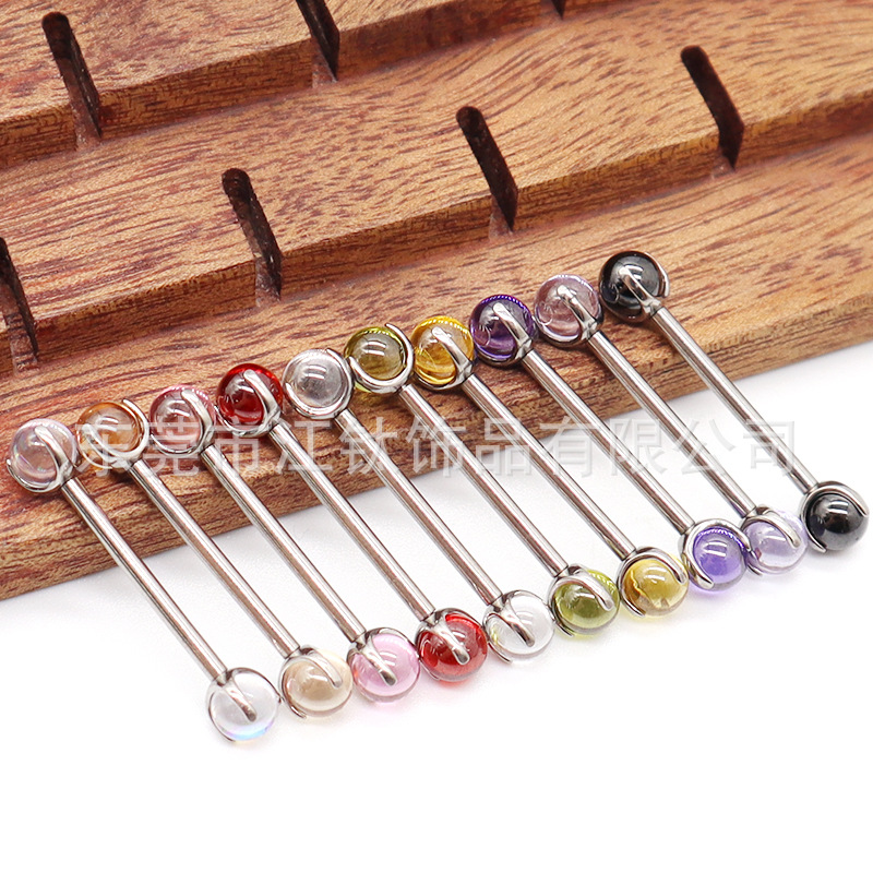 F136 Titanium Nipple Nail Tongue Nail Three Claw Embryo Ball Zircon Internal Teeth Straight Rod Cross-Border G23 Titanium Alloy Body Piercing Jewelry - Image 2