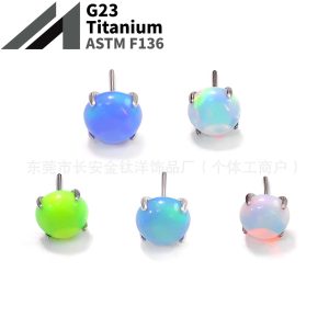 F136 Titanium Pin-Style Flat Nebula Opal Stud Earrings Lip Studs G23 Titanium Alloy Piercing Jewelry Ear Bone Studs