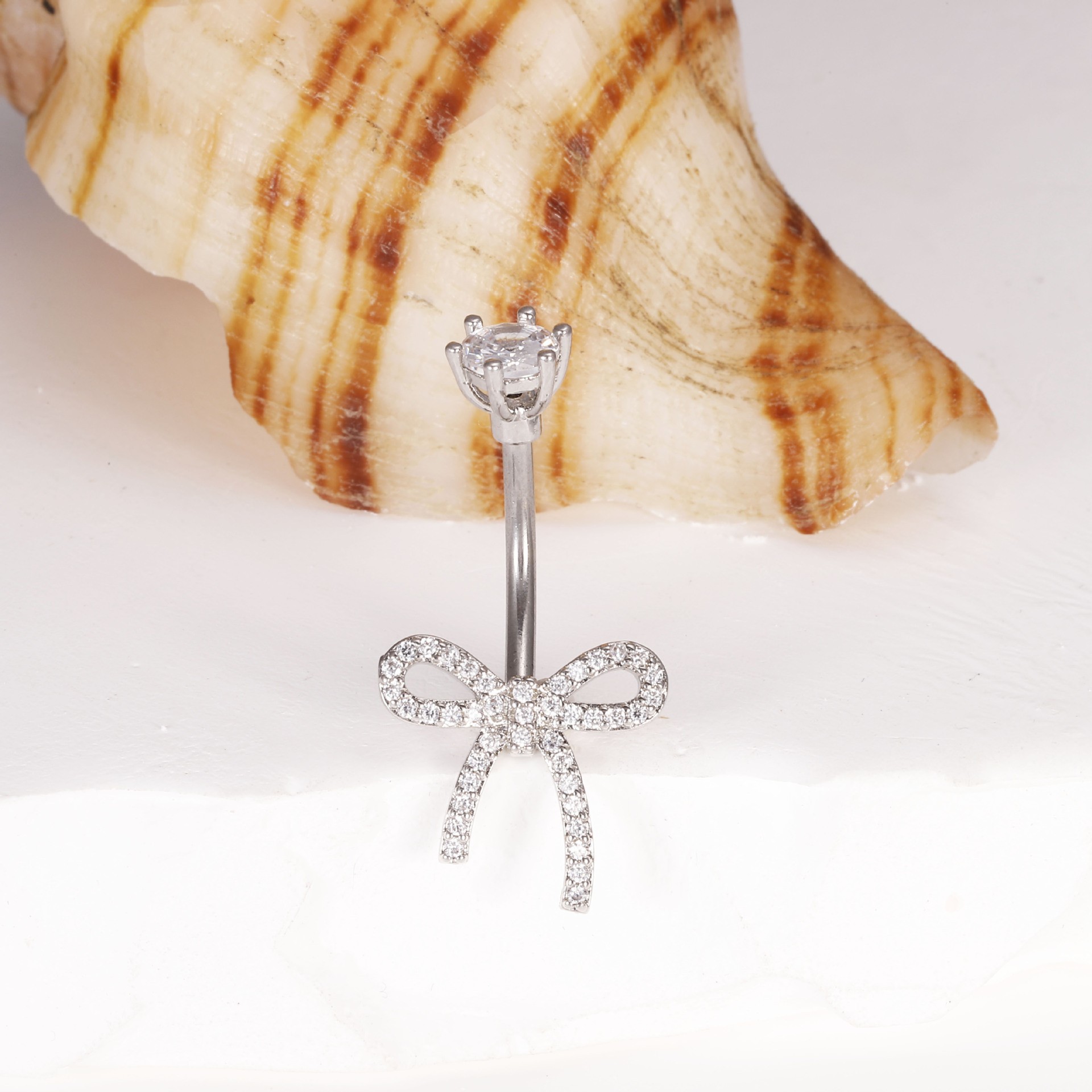 Love Bow Zircon Stainless Steel Navel Ring Heart Body Piercing Jewelry - Image 3