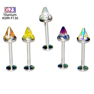 G23 Titanium F136 Ultra-Shiny Claw-Set Zircon Pointed Cone Earrings Internal Thread Lip Studs Cartilage Studs