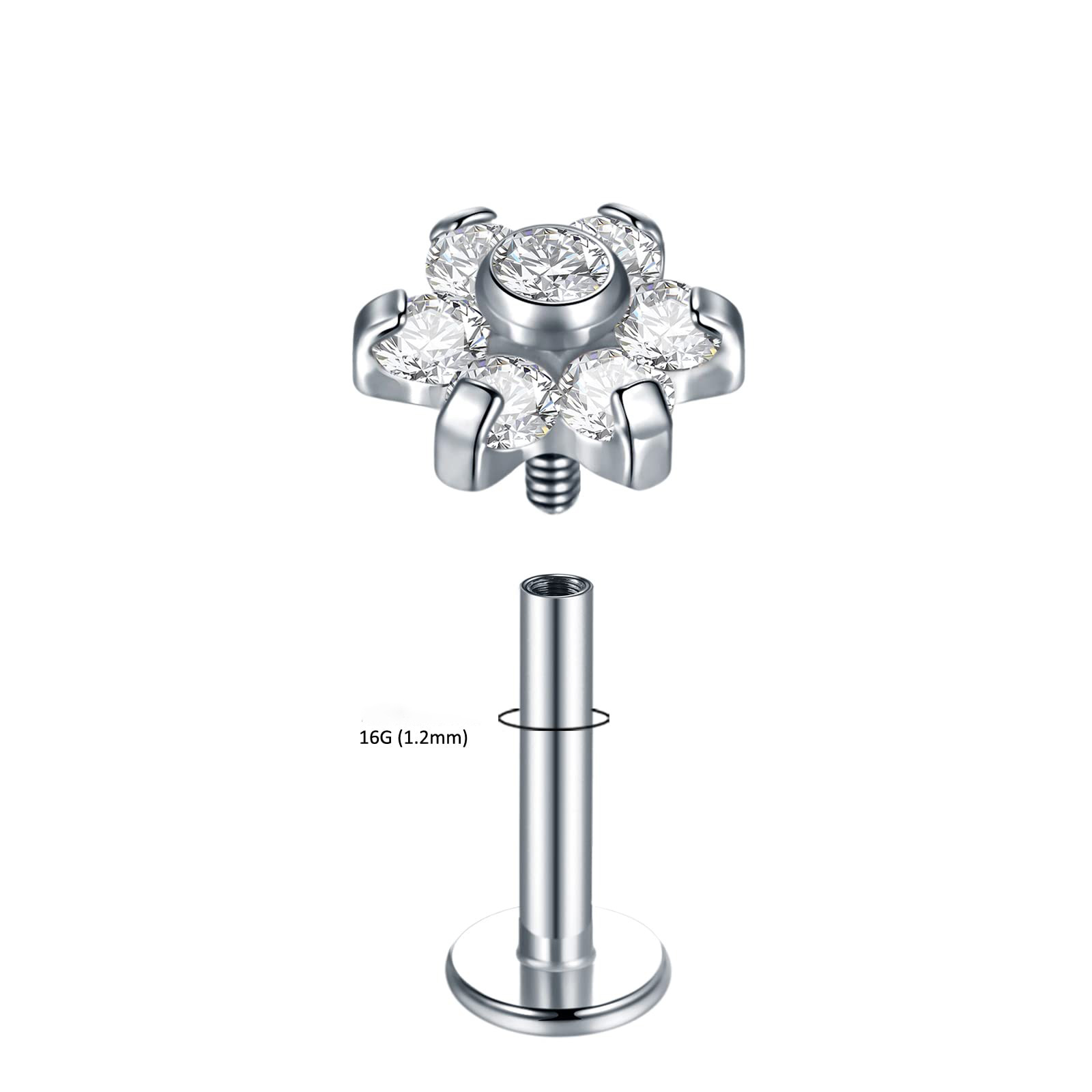 G23 Titanium Lip Stud Earrings Plum Blossom Zirconium Internal Thread Flowers Body Piercing Jewelry - Image 3
