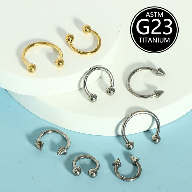 1.2x6mm G23 Titanium External Thread Nose Ring Horseshoe Ball Spike Body Piercing Jewelry Wholesale - Image 3
