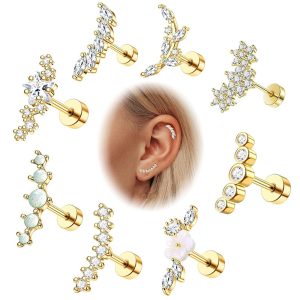 Stainless Steel Earrings Gold Amazon Flat Head Ear Bone Nail Piercing Thread Earrings for Women 14K Real Gold Plating Star Shape