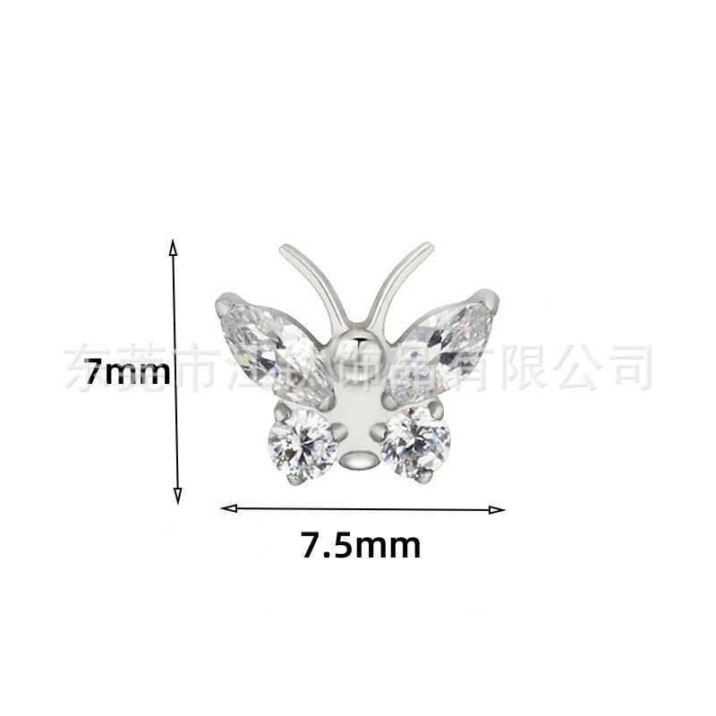 G23 Titanium Butterfly Ear Stud with Zircon Inlay for Cartilage Piercing - Image 3