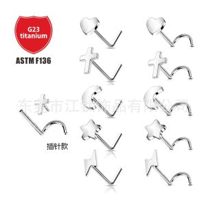 ASTM F136 Titanium Nose Stud Moon Star Heart Cross Lightning G23 Body Piercing Jewelry Nose Ring