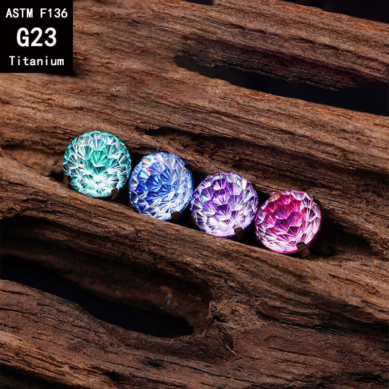 F136 Titanium Alloy Fireworks Cut Zircon Round Bottom Earrings Gradient Bowl Bottom Ear Bone Nails Lip Nails Body Piercing Jewelry - Image 3