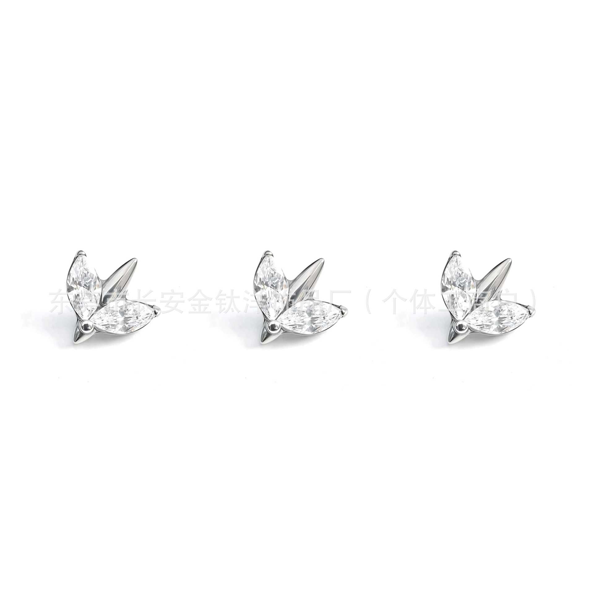 F136 Titanium Double Marquise Small Airplane-Shaped Ear Studs, Zircon Lip Studs, Nose Studs, Ear Cartilage Studs, G23 Titanium Alloy Piercing Jewelry - Image 3