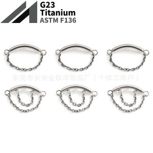 F136 Titanium Curved Single and Double Chain Pendant Lip Nose Ear Piercing Jewelry