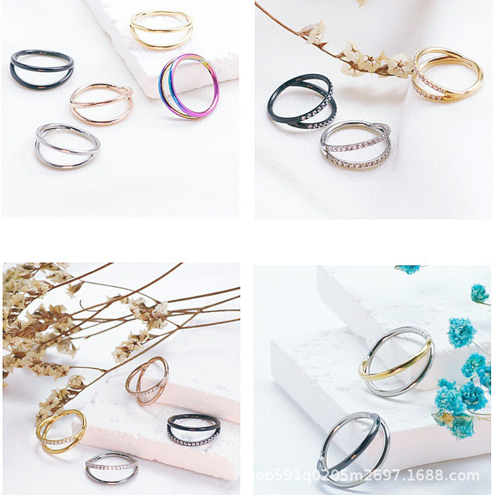 F136 Implant Grade Titanium Nose Ring Bifurcation Inlaid Zircon Seamless Ring Earrings Nose Piercing Jewelry - Image 3