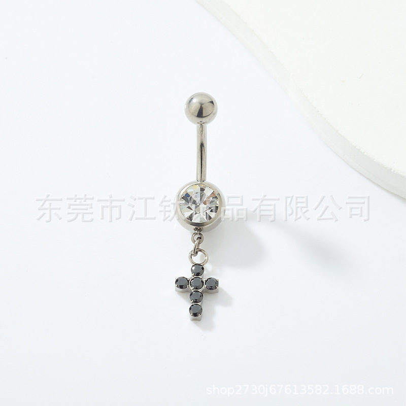G23 Titanium Cross Diamond Navel Ring Belly Button Ring Body Piercing Jewelry - Image 3