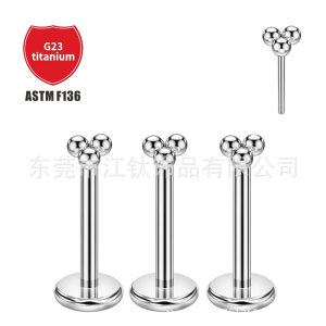 G23 Titanium Lip Nail Three Ball Ear Stud - ASTM F136 Body Piercing Jewelry Ear Cartilage Stud