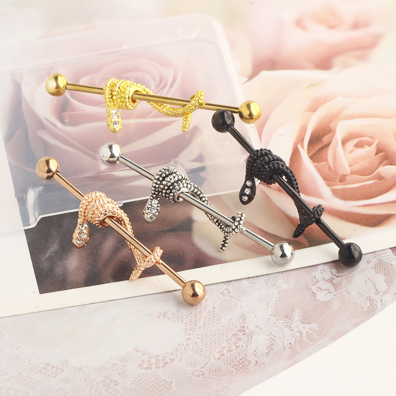 14G Snake Industrial Barbell Earrings Star Rose Gold with CZ Double Ear Hole Bridge Earring Piercing Jewelry 38mm - Image 5